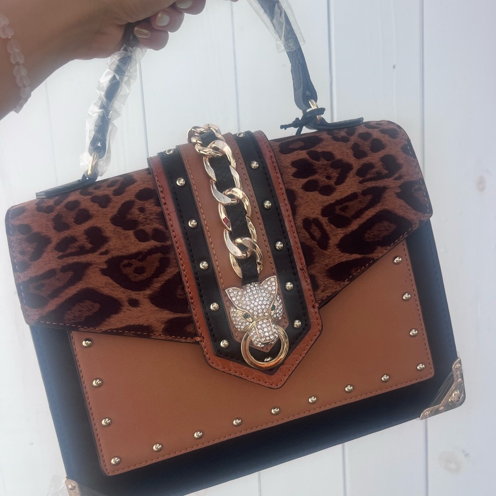 NOS Leopard Print Chain-Accent Handbag BRAND NEW